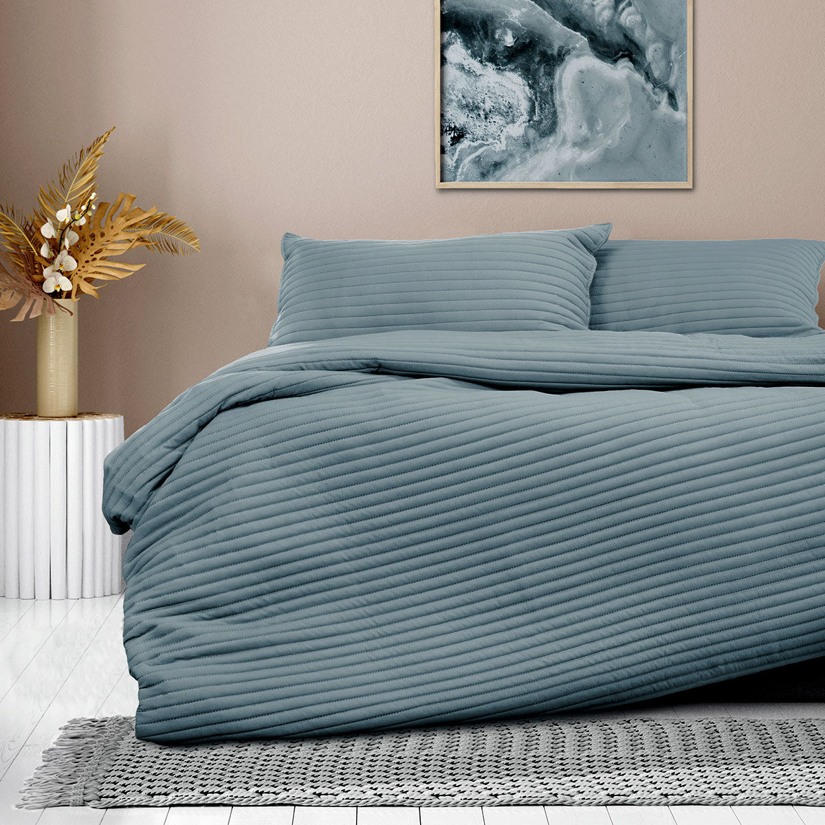 Ardor London Denim Embossed Quilt Cover Set Queen - Soft Microfiber, 1 Cover + 2 Pillowcases - SuperSaverAU - view 1