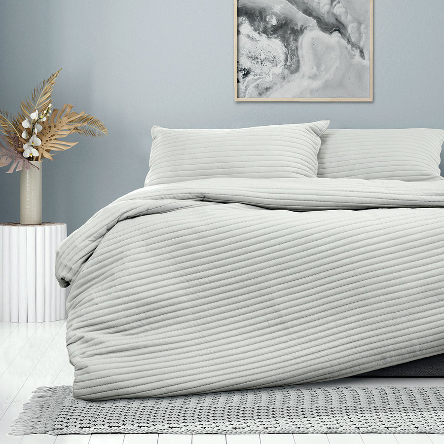 Ardor London Silver Embossed Quilt Cover Set Queen - Soft Microfiber, Includes Pillowcases - SuperSaverAU - view 1
