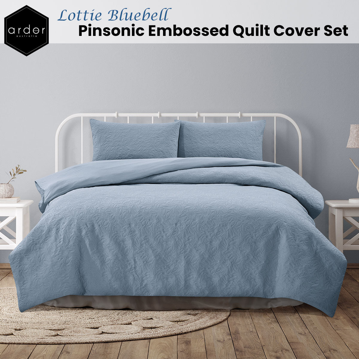 Ardor Lottie Bluebell Quilt Cover Set Queen - Embossed Foliage Design - SuperSaverAU - view 1