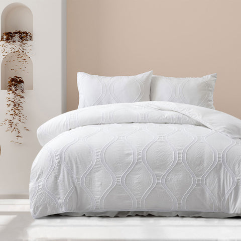 Ardor White Tufted Detail Quilt Cover Set King - Textured Design - SuperSaverAU - view 1