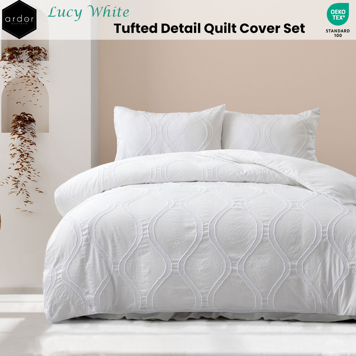 Ardor White Tufted Detail Quilt Cover Set King - Textured Design - SuperSaverAU - view 2