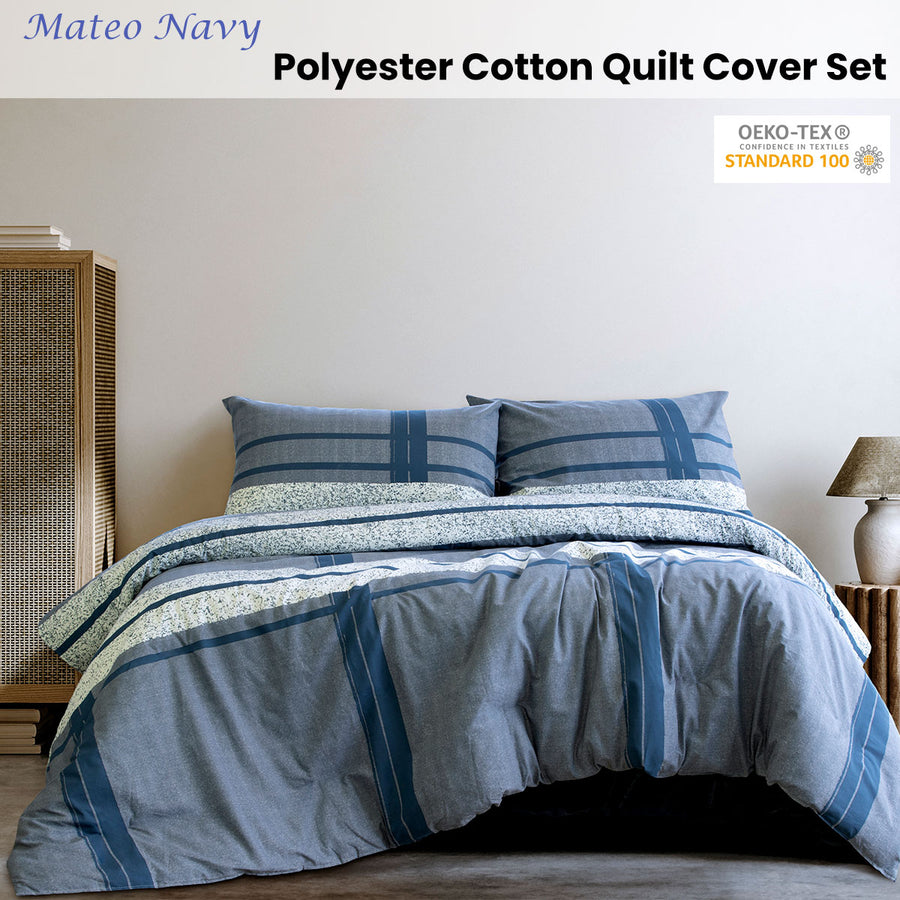 Ardor Quilt Cover Set Navy Queen - Geometric Print, Polyester Cotton - SuperSaverAU - view 1
