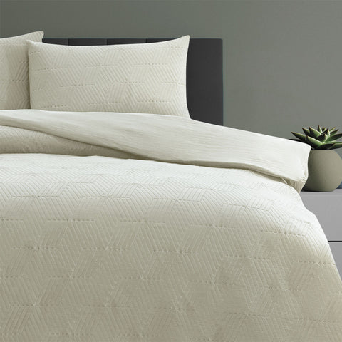Ardor Quilt Cover Set Queen - Maxwell Tan Embossed Vintage Washed, Diamond Pattern - SuperSaverAU - view 1