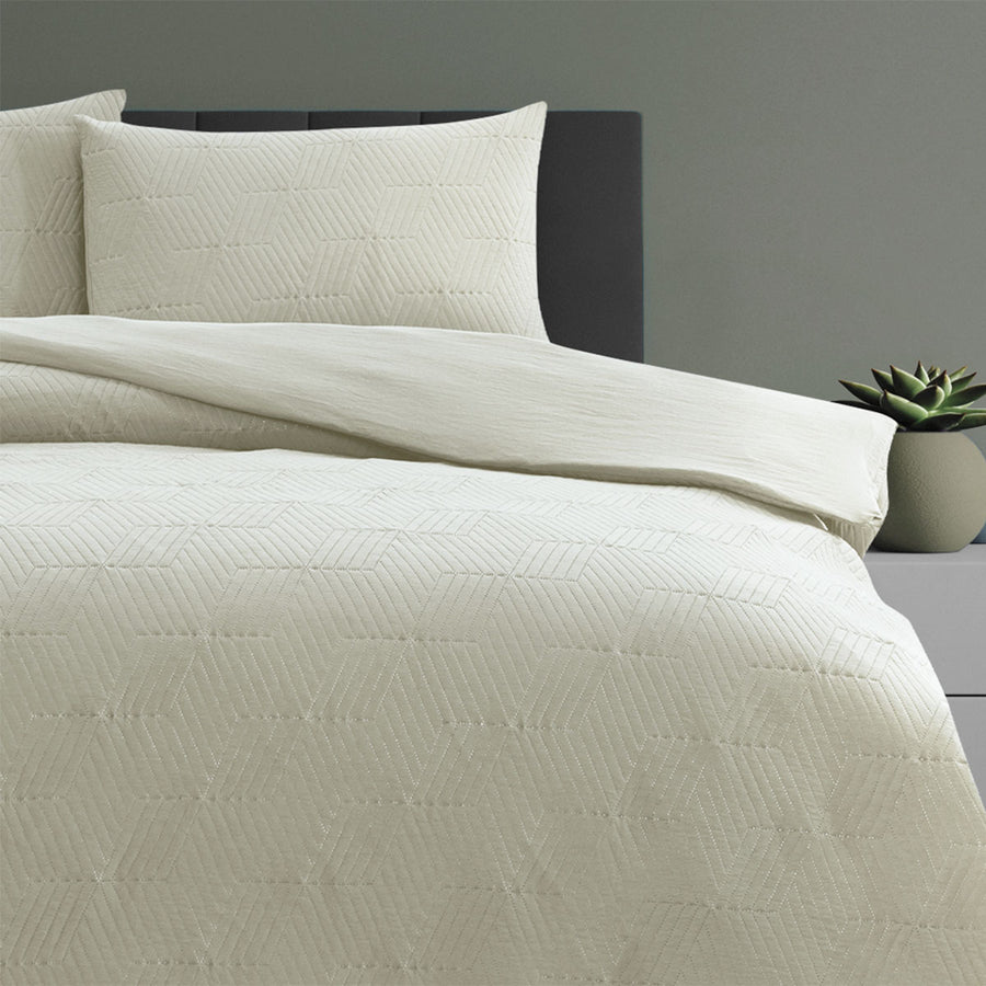 Ardor Quilt Cover Set Queen - Maxwell Tan Embossed Vintage Washed, Diamond Pattern - SuperSaverAU - view 1
