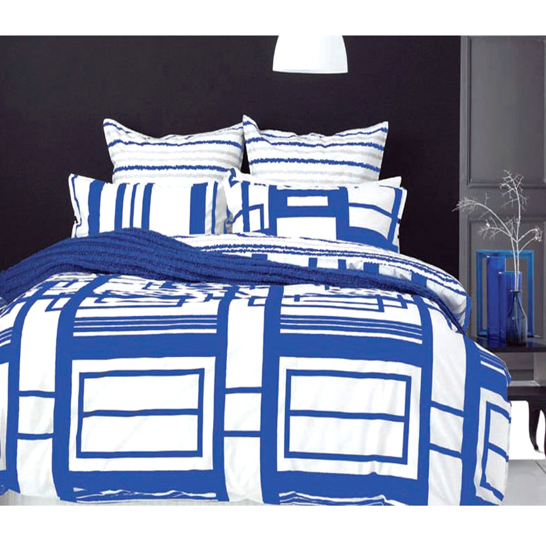 Retro Home Queen Quilt Cover Set - 250TC Cotton Rich, Geometric Print, Blue - SuperSaverAU - view 1