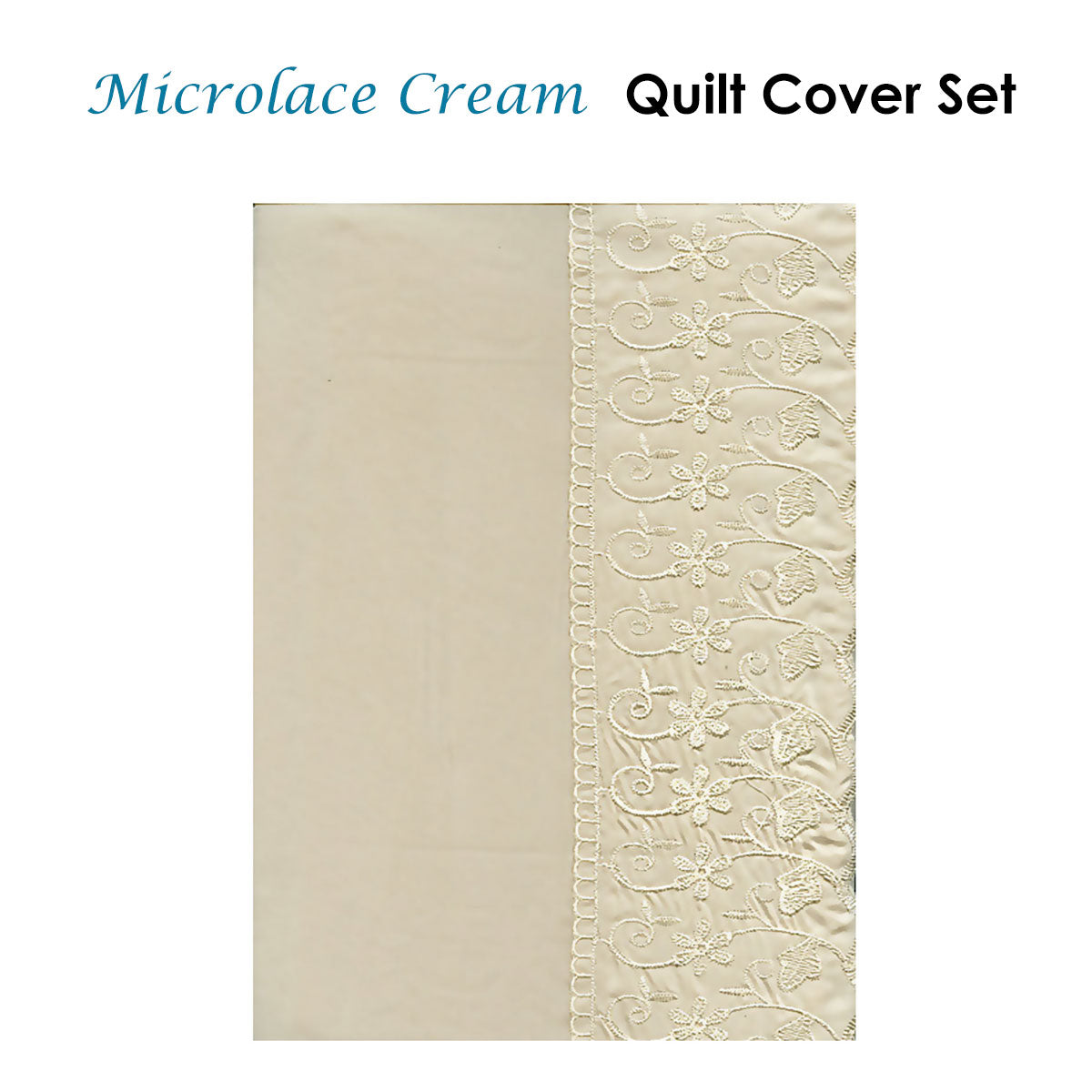 Essentially Home Living Microlace Cream Quilt Cover Set - 140 x 210 cm, Floral Lace Design