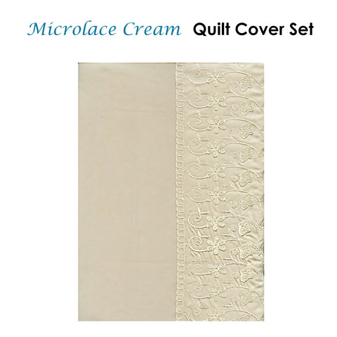 Essentially Home Living Microlace Cream Quilt Cover Set - 140 x 210 cm, Floral Lace Design - SuperSaverAU - view 1