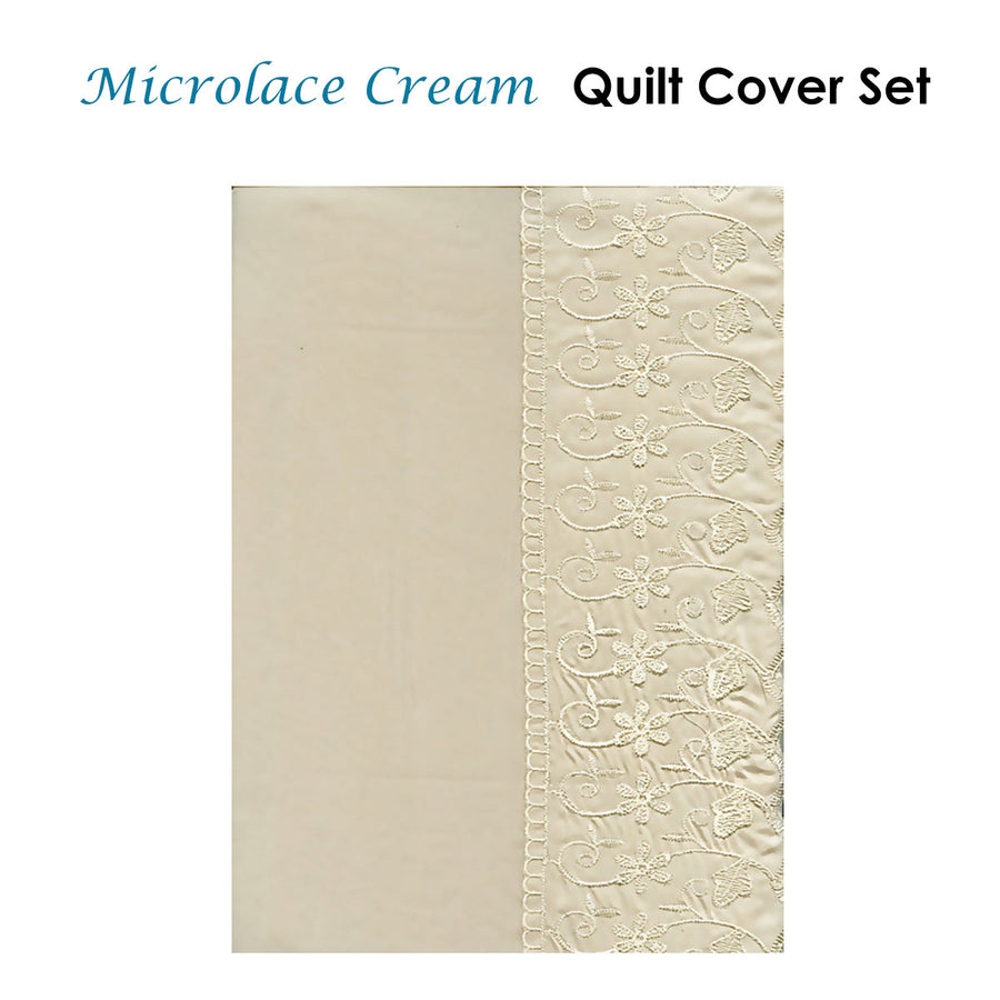 Essentially Home Living Microlace Cream Quilt Cover Set - 140 x 210 cm, Floral Lace Design - SuperSaverAU - view 1