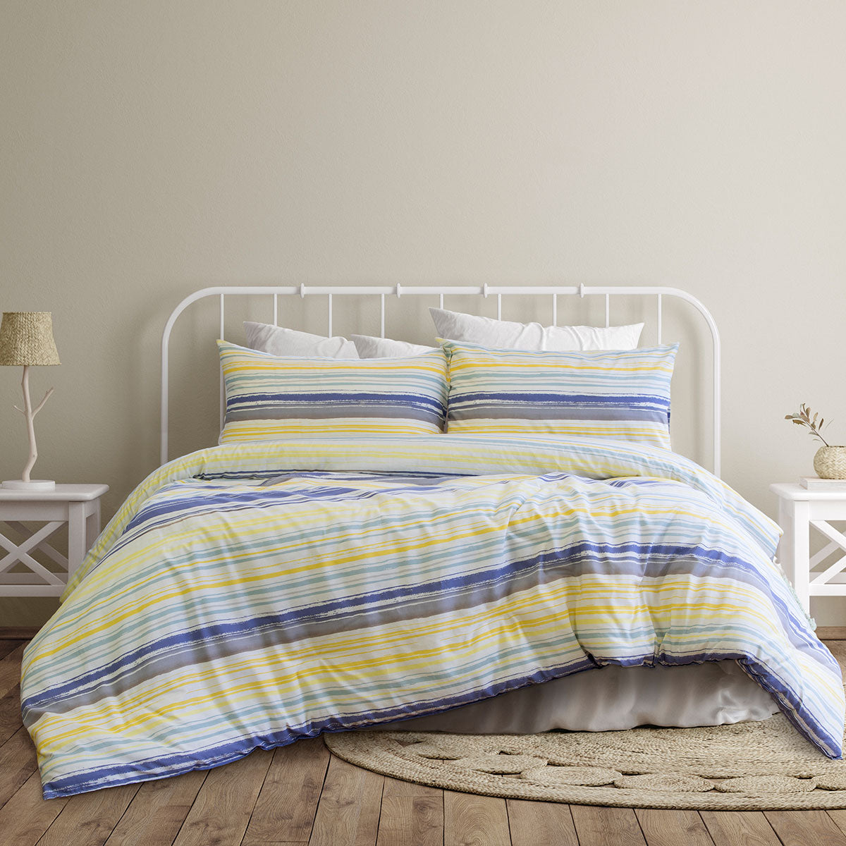 Ardor Milford Seafoam Quilt Cover Set King - Stripes Print, Polyester Cotton - SuperSaverAU - view 1