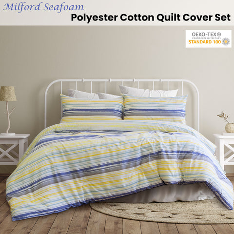 Ardor Milford Seafoam Quilt Cover Set Queen - Stripes Print, Polyester Cotton - SuperSaverAU - view 1