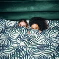 Ardor Paradise Palms Blue Quilt Cover Set Queen - Palm Leaves Print, Polyester Cotton - SuperSaverAU - view 1