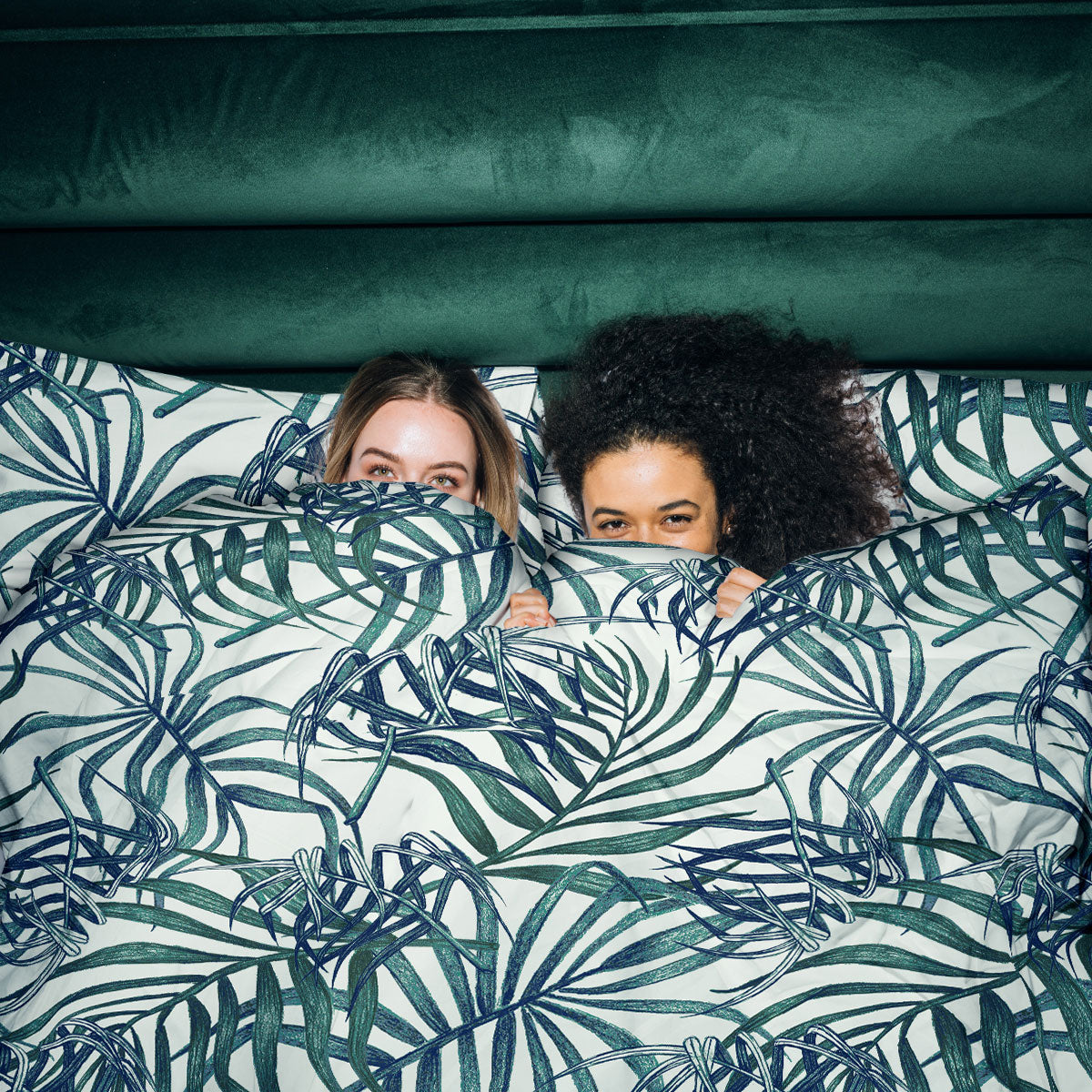 Ardor Paradise Palms Blue Quilt Cover Set Queen - Palm Leaves Print, Polyester Cotton - SuperSaverAU - view 1