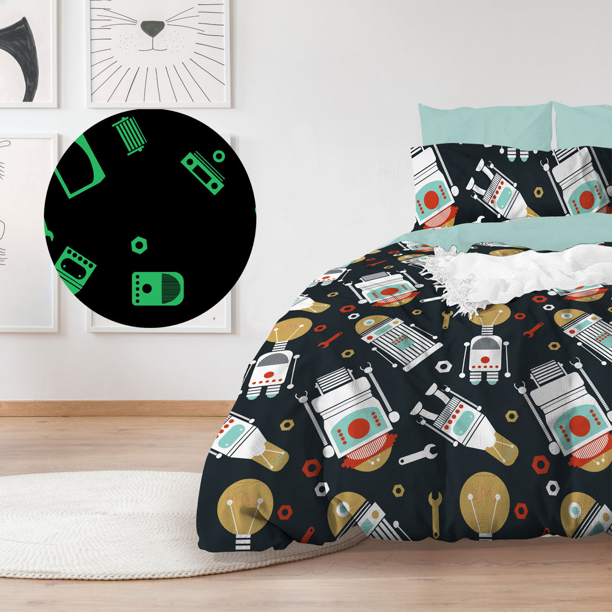 Robo Glow in Dark Quilt Cover Set Single - 140 x 210 cm, Microfiber - SuperSaverAU - view 1