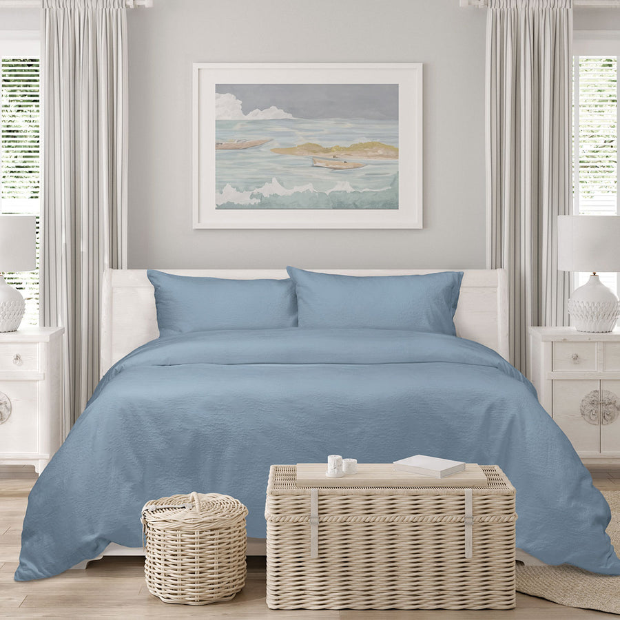 Algodon Romy Blue Cotton Jacquard Quilt Cover Set – King