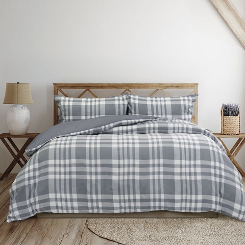 Ardor Ronan Grey Plaid Jacquard Quilt Cover Set – King