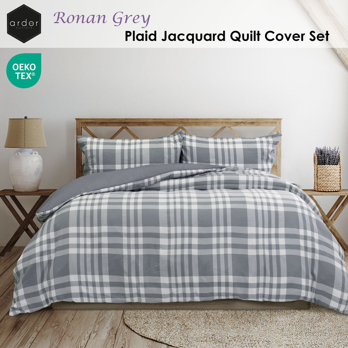 Ardor Ronan Grey Plaid Jacquard Quilt Cover Set – King