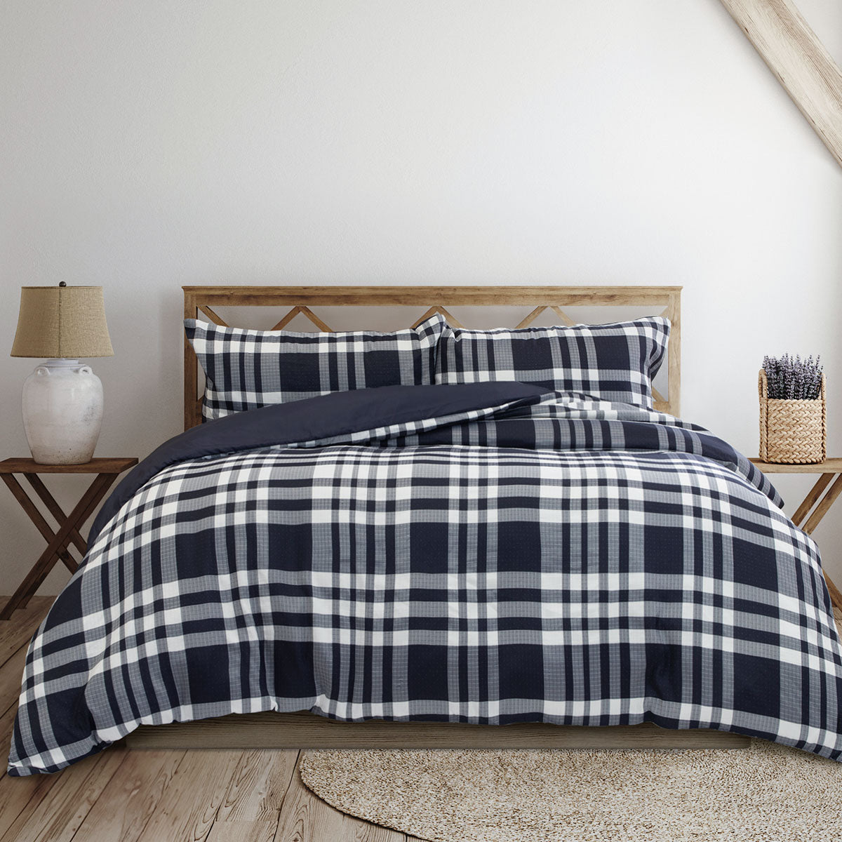 Ardor Ronan Navy Plaid Jacquard Quilt Cover Set – King