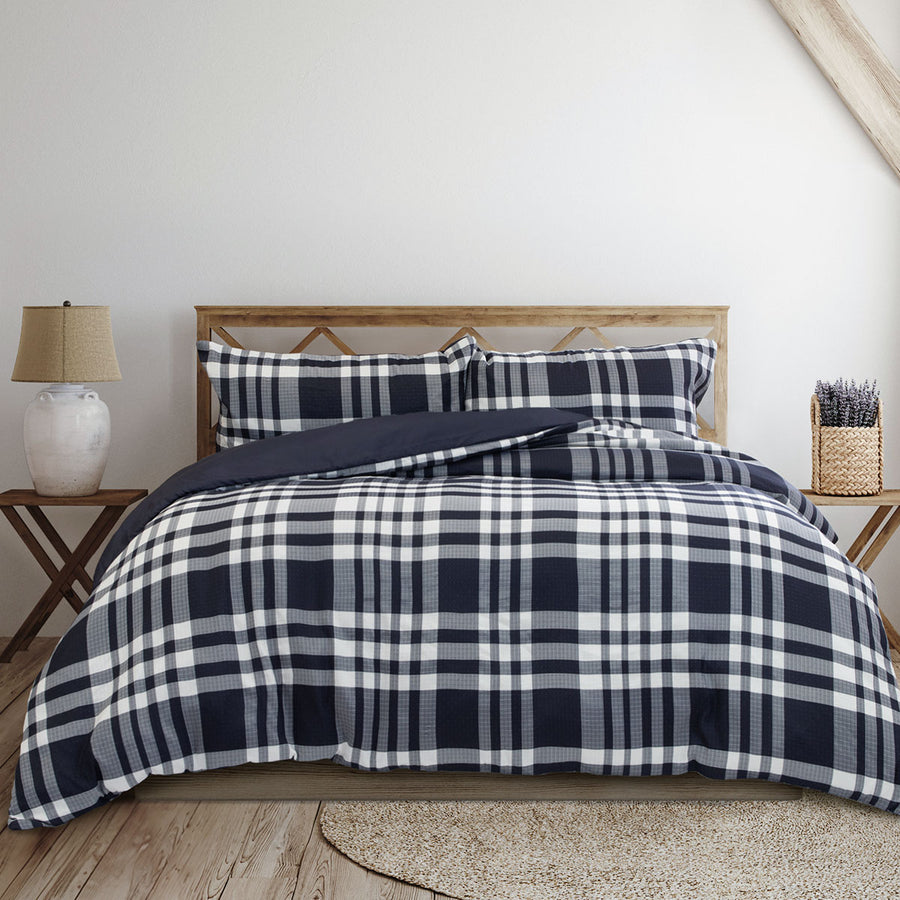 Ardor Ronan Navy Plaid Jacquard Quilt Cover Set – King