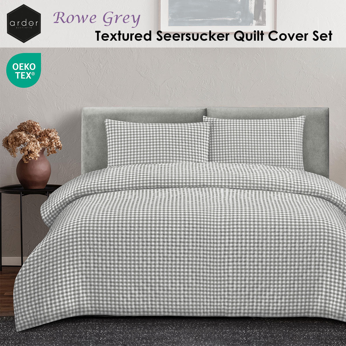 Ardor Rowe Grey Seersucker Quilt Cover Set – Queen