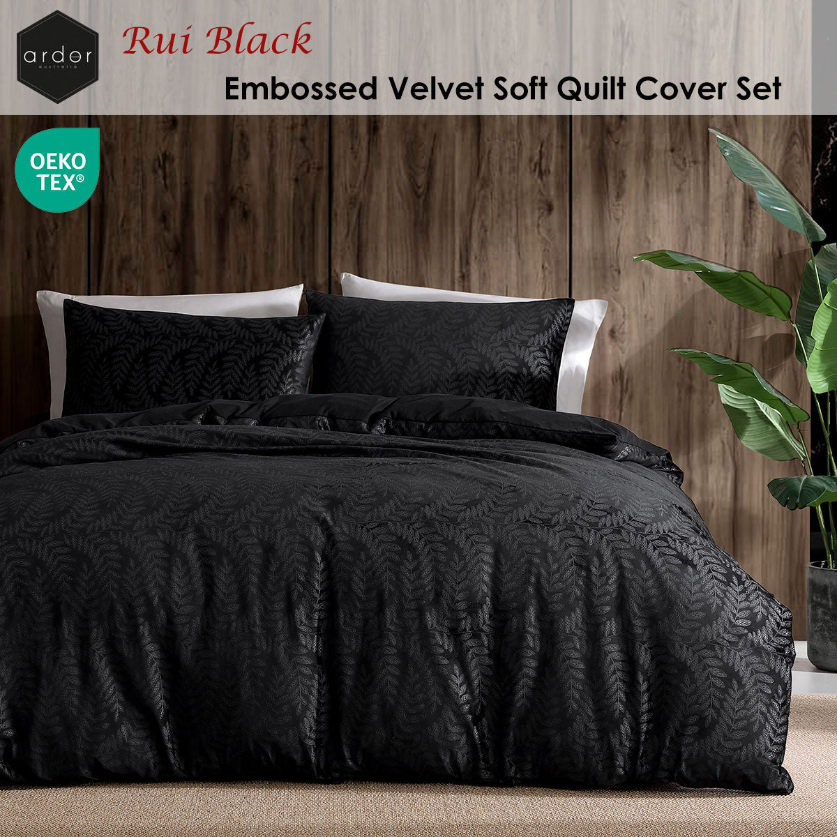 Ardor Rui Black Embossed Velvet Quilt Cover Set – Queen