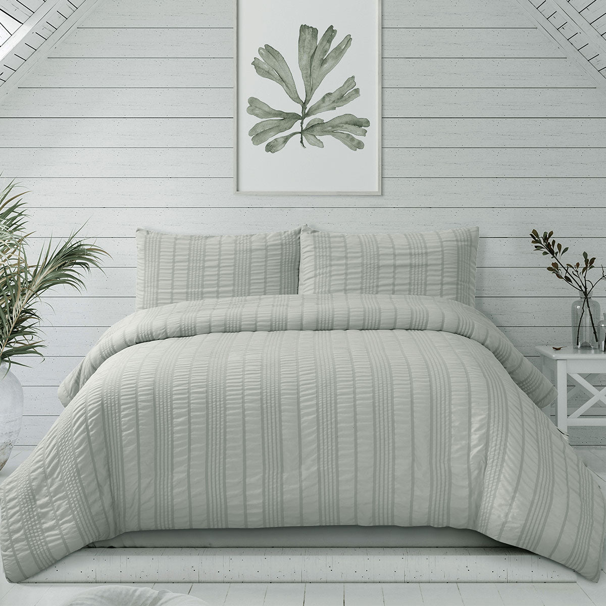 Ardor Seersucker Stripe Quilt Cover Set Queen - Coastal Grey, Textured Design - SuperSaverAU - view 1