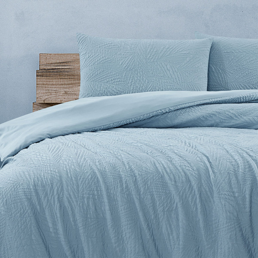 Ardor South Coast Pale Blue Embossed Quilt Cover Set King - Geometric Design - SuperSaverAU - view 1