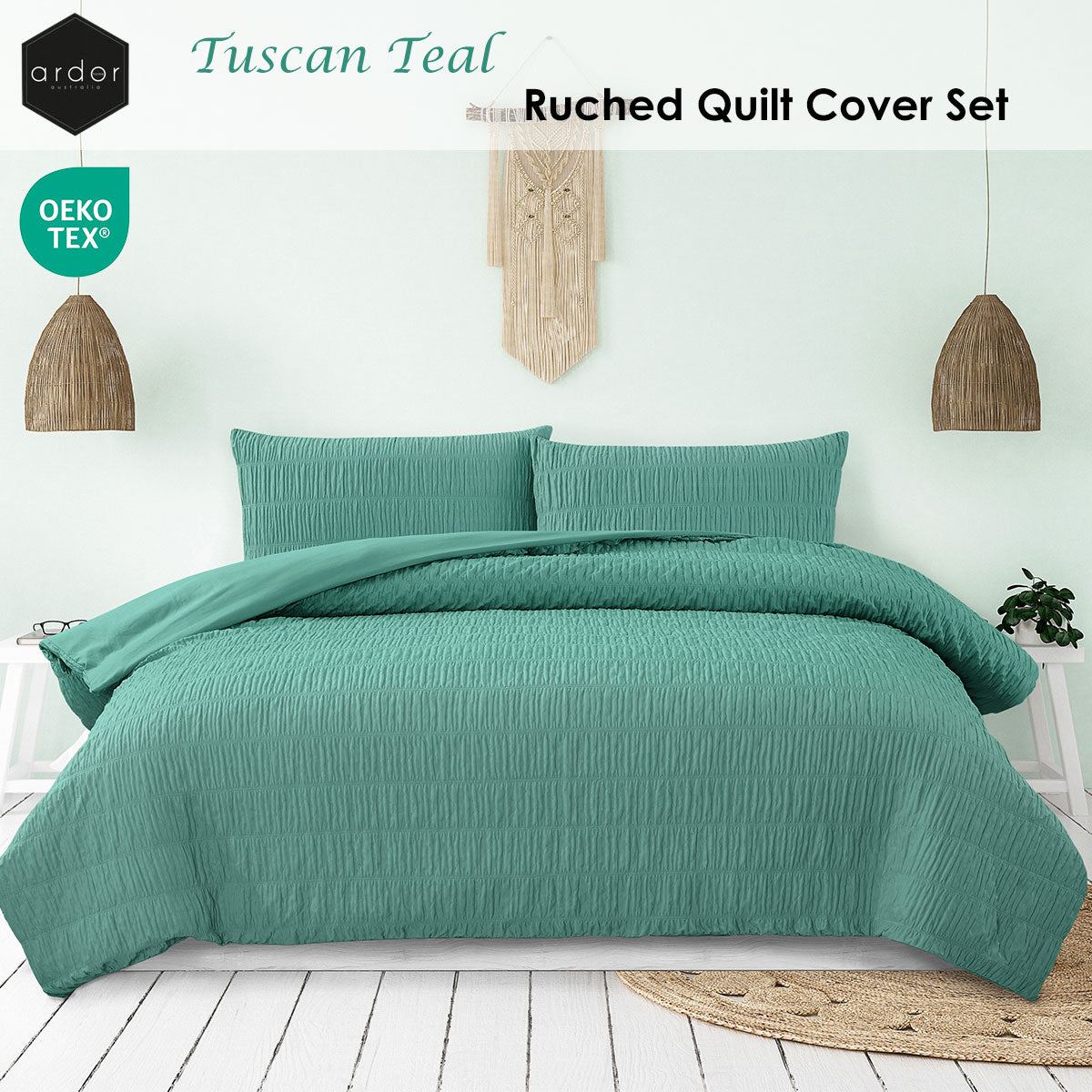Ardor Tuscan Teal Ruched Quilt Cover Set – King