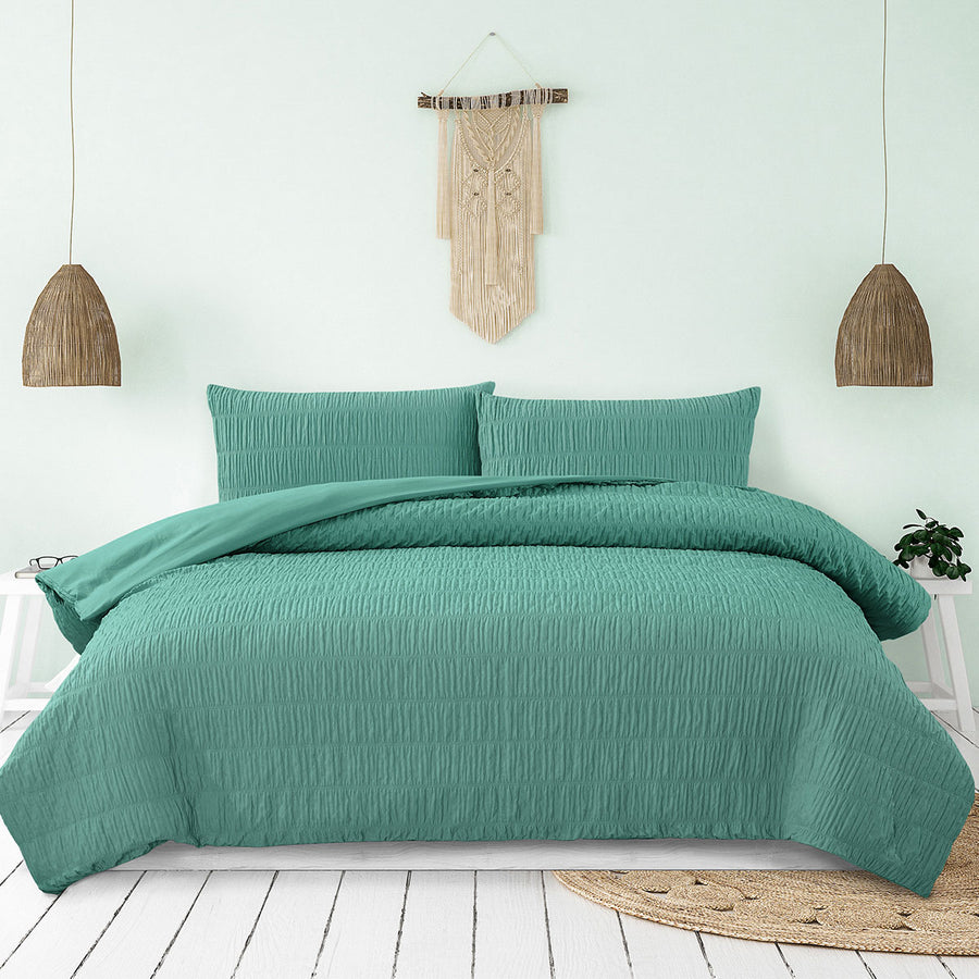 Ardor Tuscan Teal Ruched Quilt Cover Set – Queen