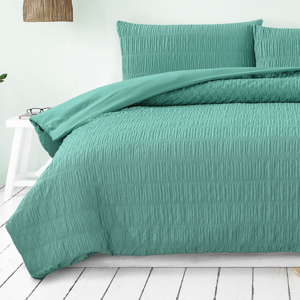 Ardor Tuscan Teal Ruched Quilt Cover Set – Queen