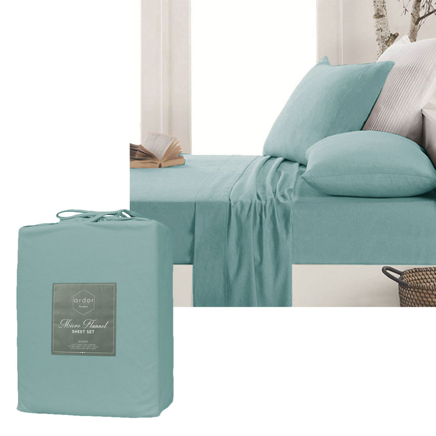 Ardor Micro Flannel Sheet Set Blue Mega King - Solid Colour Design, Polyester - SuperSaverAU - view 1