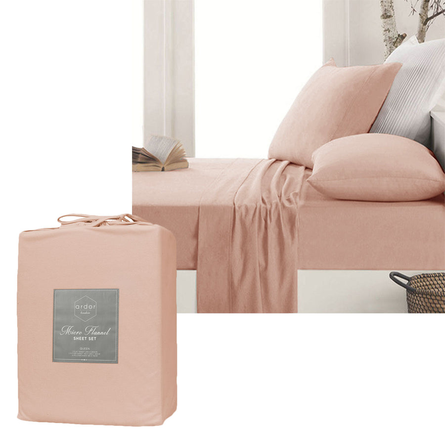 Ardor Micro Flannel Sheet Set Dusty Pink King - Soft Polyester, Solid Design - SuperSaverAU - view 1