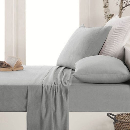 Apartmento Easy-care Micro Flannelette Sheet Set Grey Single - Soft, Lightweight, Wrinkle Resistant