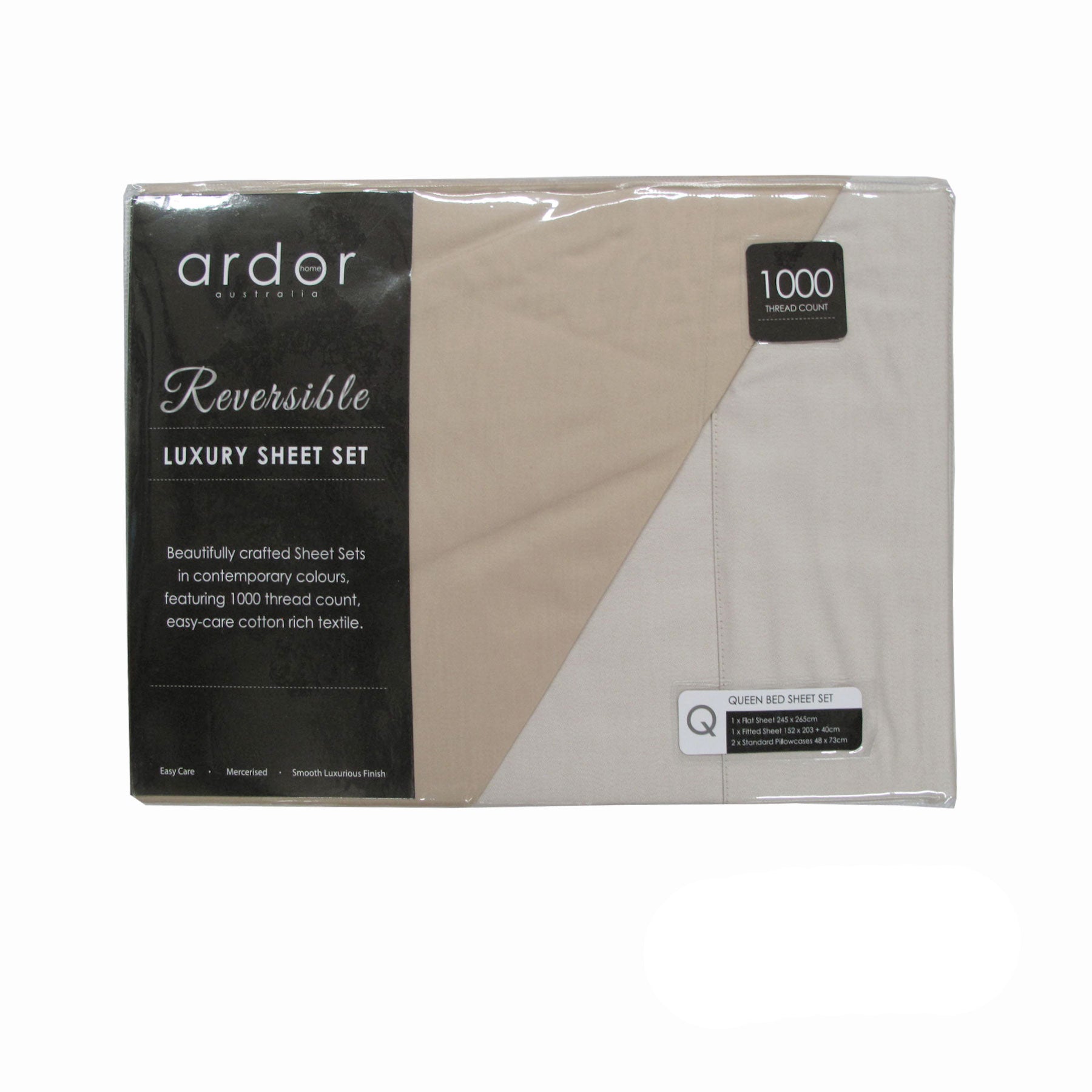 Ardor 1000TC Cotton Rich Reversible Sheet Set Taupe KING - Luxurious Bedding - SuperSaverAU - view 1