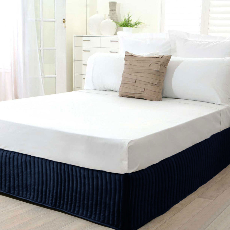 Ardor Quilted Valance Navy King - Solid Colour, Machine Washable, Polyester - SuperSaverAU - view 1