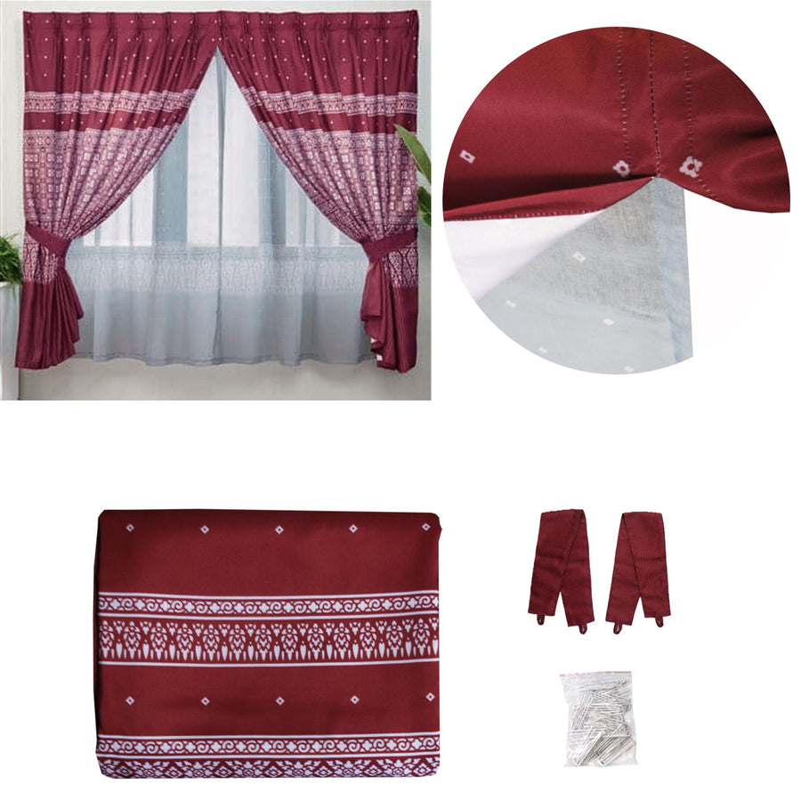 Premium Avon Home Casa Kayangan Pinch Pleat Curtain with Attached Lace - Burgundy