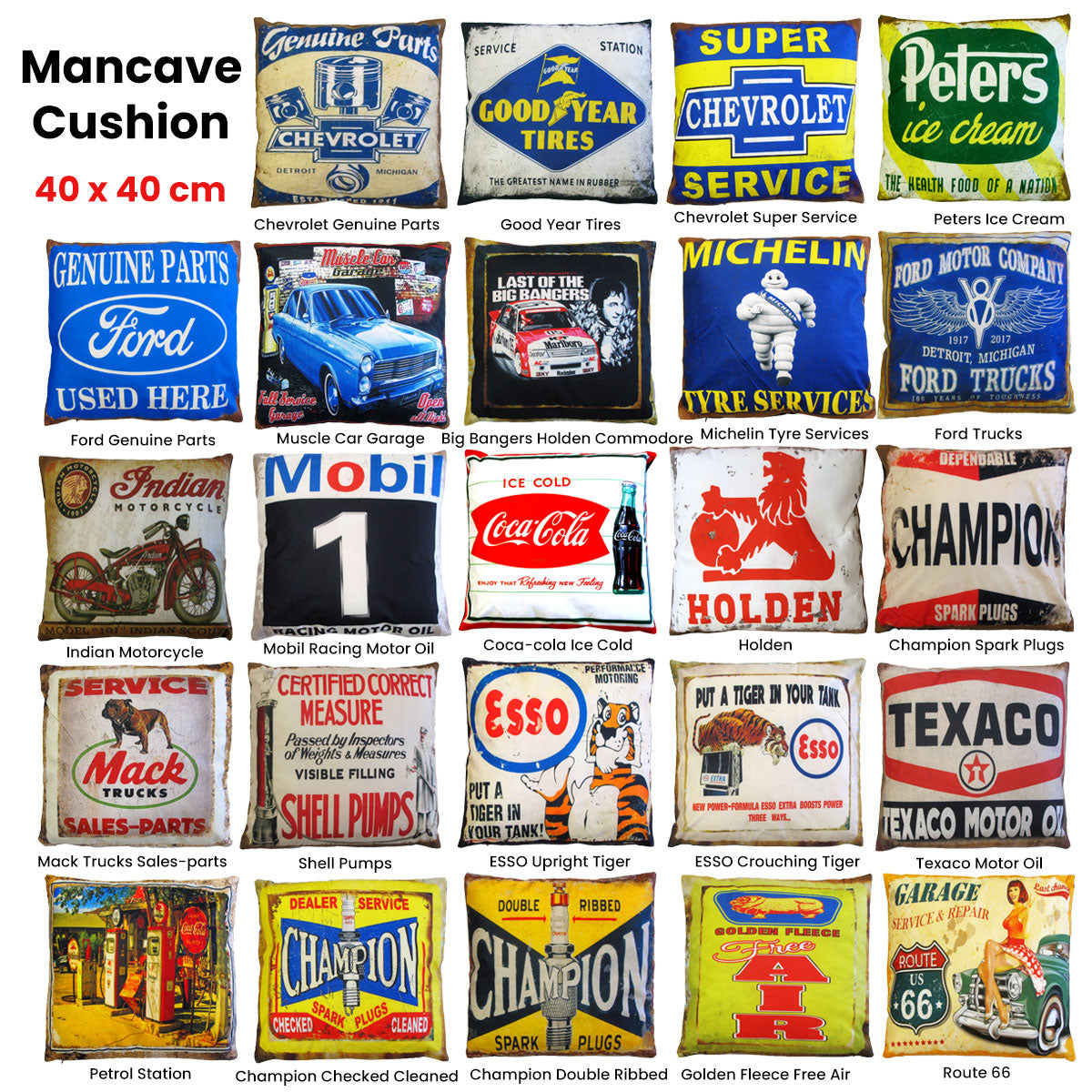 Australian Mancave Retro Cushion Muscle Car Garage 40 x 40 cm - Nostalgic Design - SuperSaverAU - view 1