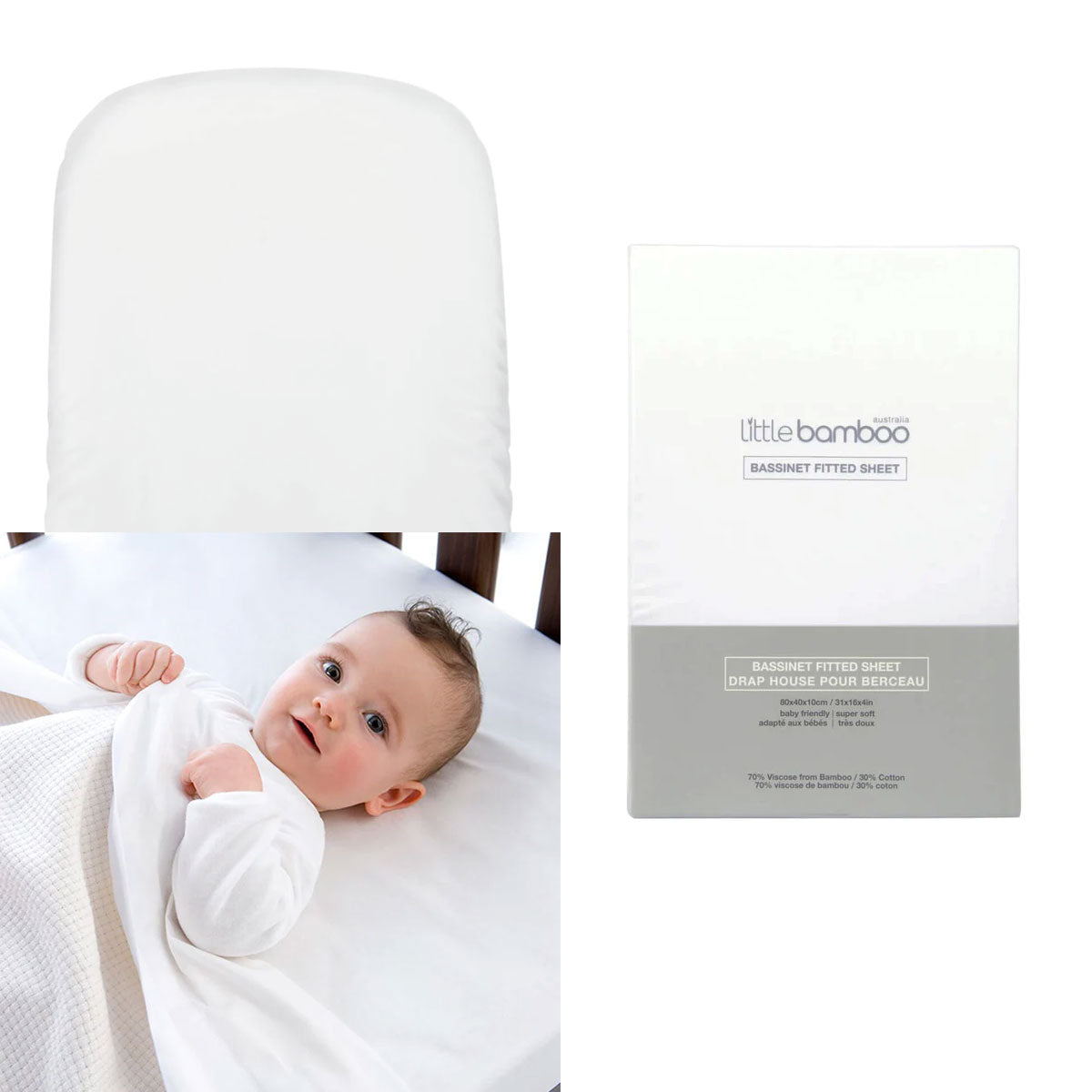 Little Bamboo Fitted Sheet Pram/Moses Basket 72x35x10cm - Soft Bamboo Blend - SuperSaverAU - view 1