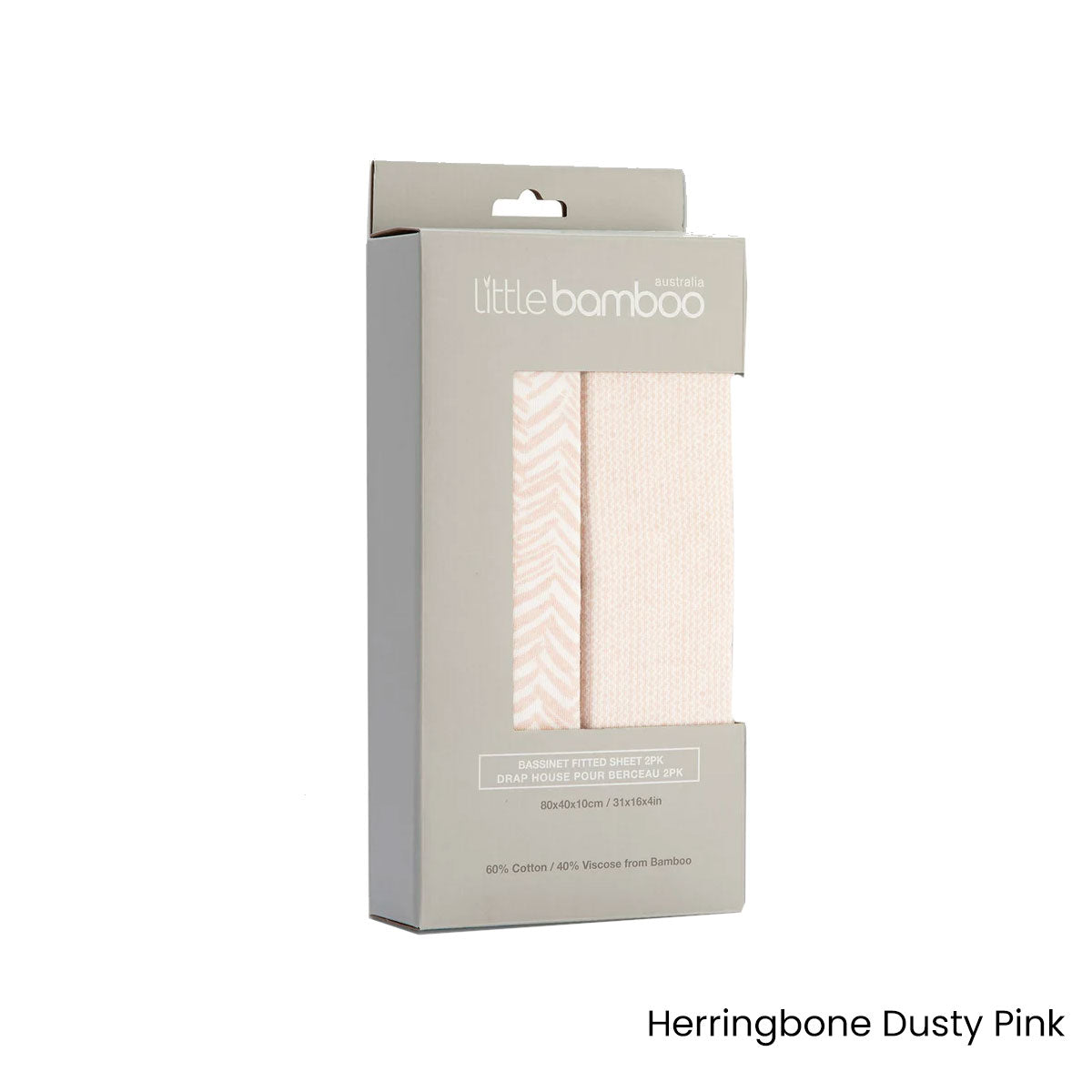 Little Bamboo Jersey Fitted Sheet Set of 2 Bassinet Size Herringbone Dusty Pink - SuperSaverAU - view 1