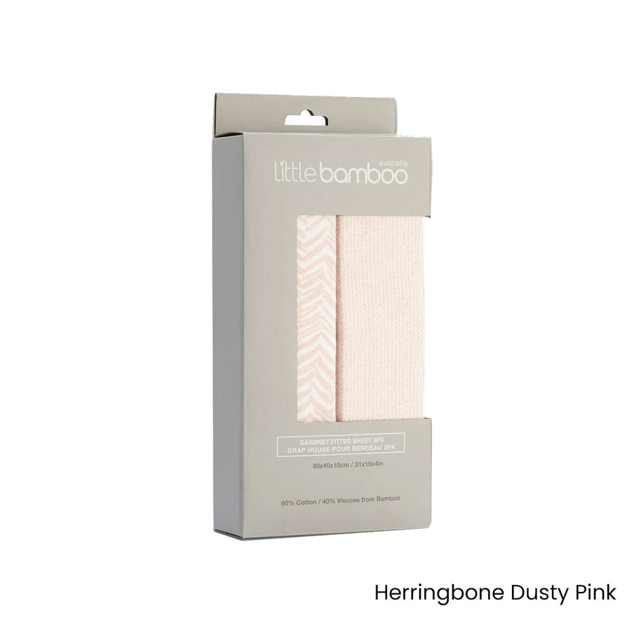 Little Bamboo Jersey Fitted Sheet Set of 2 Bassinet Size Herringbone Dusty Pink - SuperSaverAU - view 1