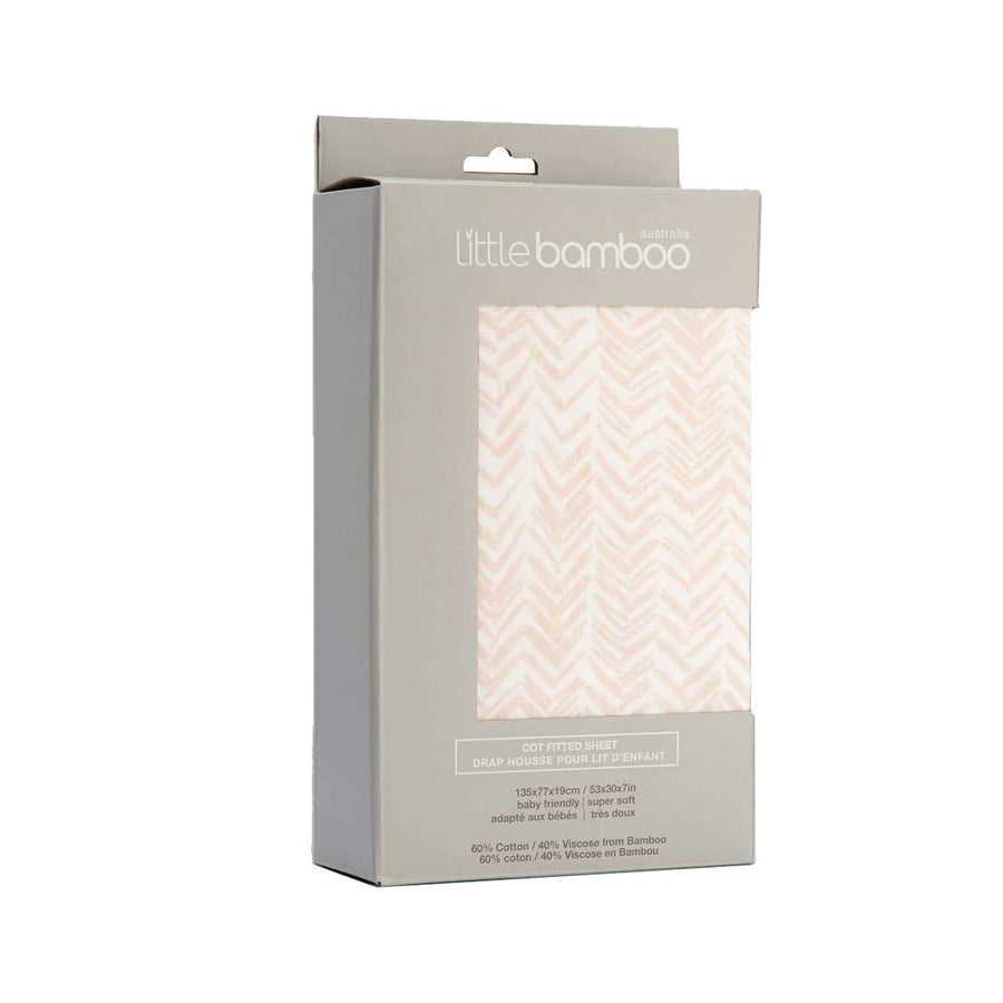 Little Bamboo Jersey Fitted Sheet Cot Size Herringbone Dusty Pink 135x77cm - SuperSaverAU - view 1