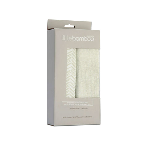 Little Bamboo Jersey Fitted Sheet Set of 2 Bassinet Size Herringbone Whisper 80x40cm - SuperSaverAU - view 1