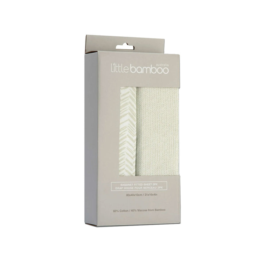 Little Bamboo Jersey Fitted Sheet Set of 2 Bassinet Size Herringbone Whisper 80x40cm - SuperSaverAU - view 1