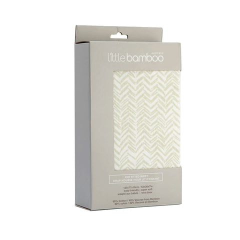 Little Bamboo Jersey Fitted Sheet Cot Size Herringbone Whisper 135x77cm - SuperSaverAU - view 1