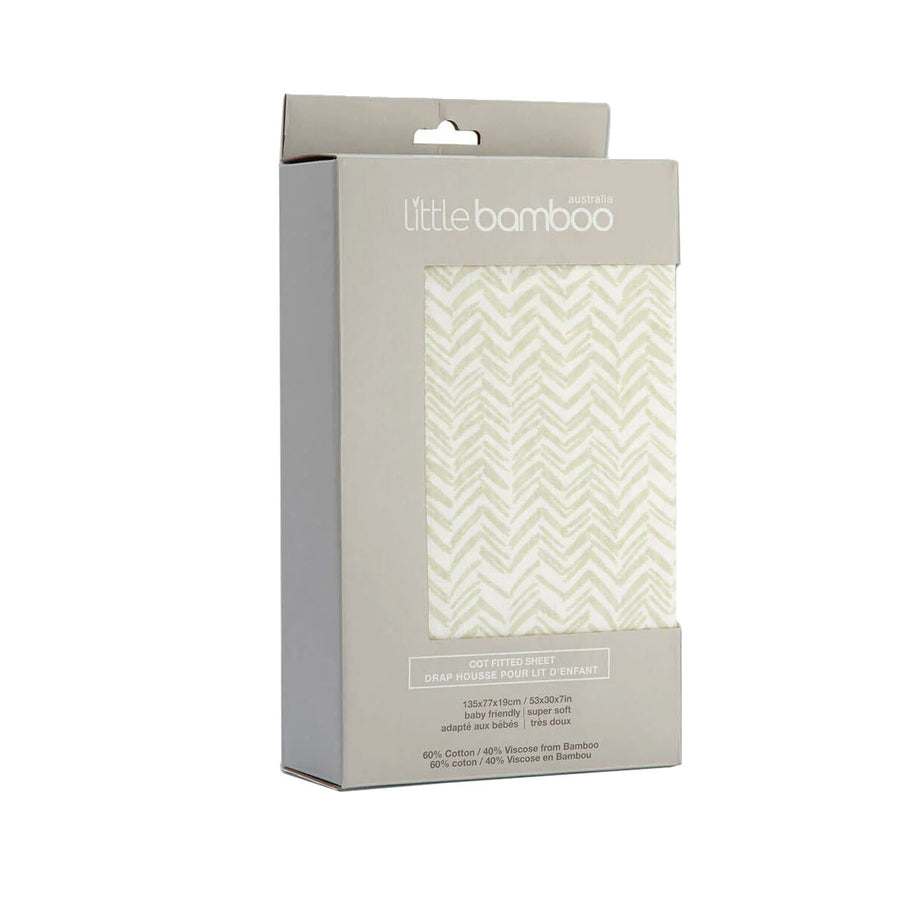 Little Bamboo Jersey Fitted Sheet Cot Size Herringbone Whisper 135x77cm - SuperSaverAU - view 1