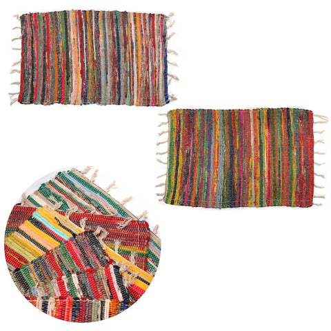 Set of 2 Hand Made Cotton Rich Chindi Floor Rugs 60 x 90 cm - Random Colours - SuperSaverAU - view 1