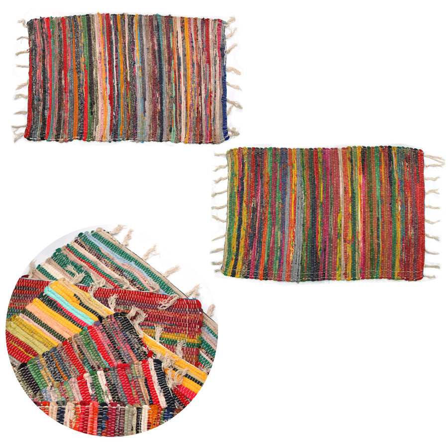 Set of 2 Hand Made Cotton Rich Chindi Floor Rugs 60 x 90 cm - Random Colours - SuperSaverAU - view 1