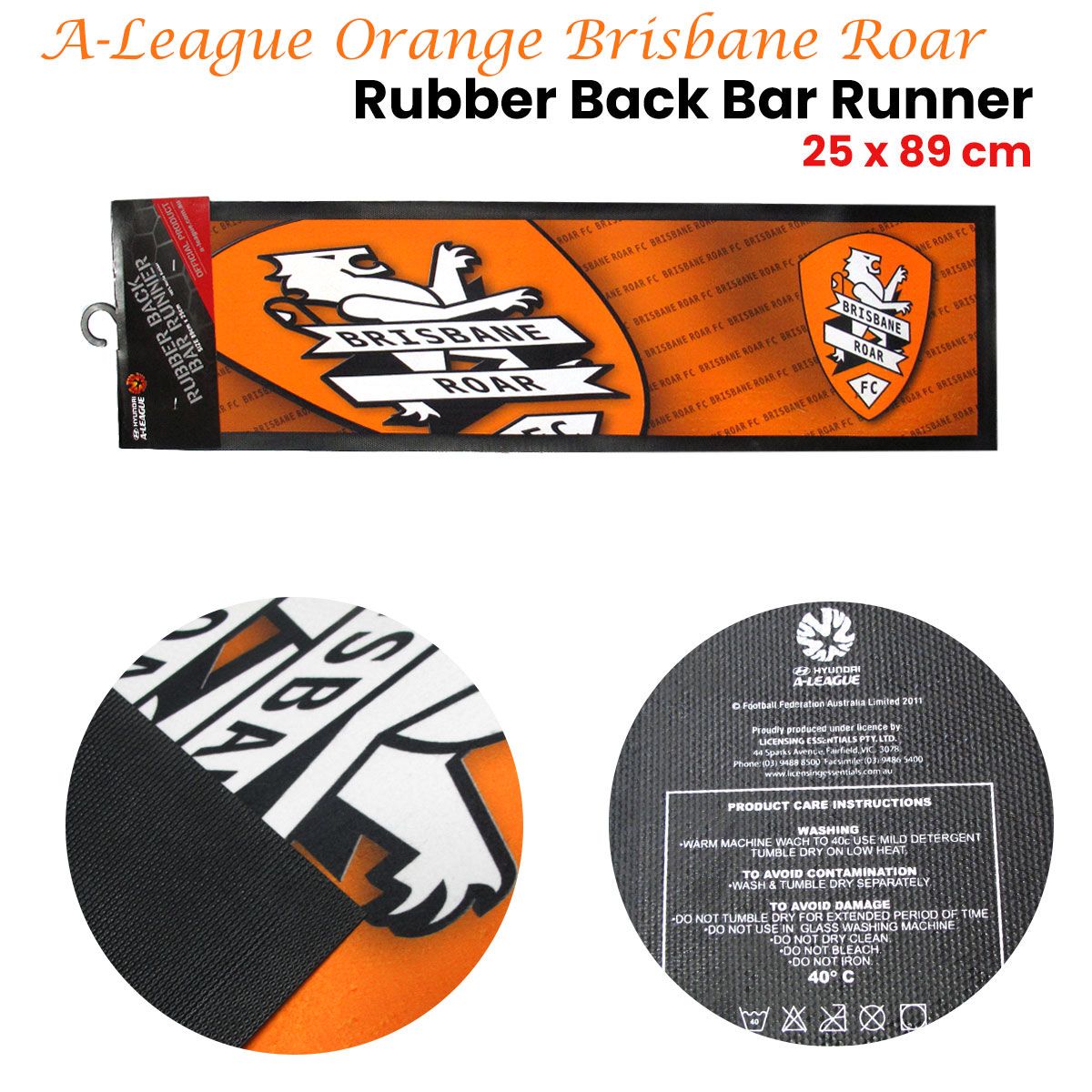 A-League Orange Brisbane Roar Rubber Back Bar Runner 25 x 89 cm - SuperSaverAU - view 2