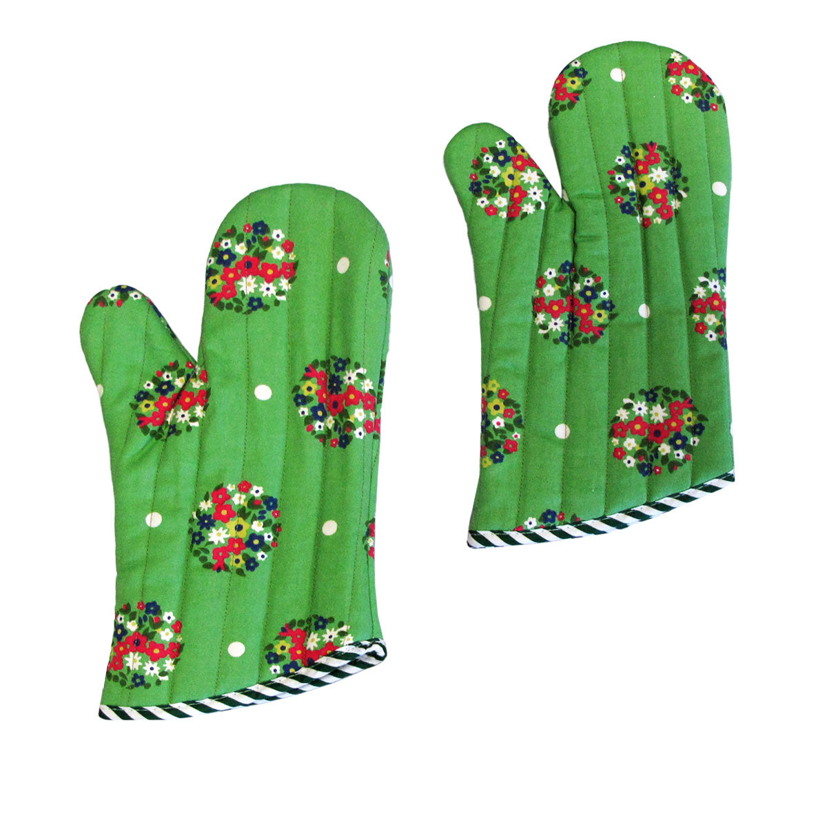 The Entertainer Collection Set of 2 100% Cotton Printed Oven Mitts 34 x 15 cm Green Blossom - SuperSaverAU - view 1