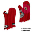 The Entertainer Collection Set of 2 100% Cotton Printed Oven Mitts 34 x 15 cm Red Floral - SuperSaverAU - view 1