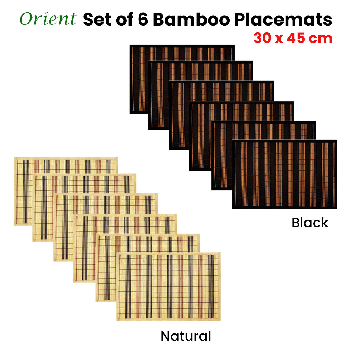 Set of 6 Orient Bamboo Table Placemats 30 x 45cm - Woven Design, Non-skid - SuperSaverAU - view 2